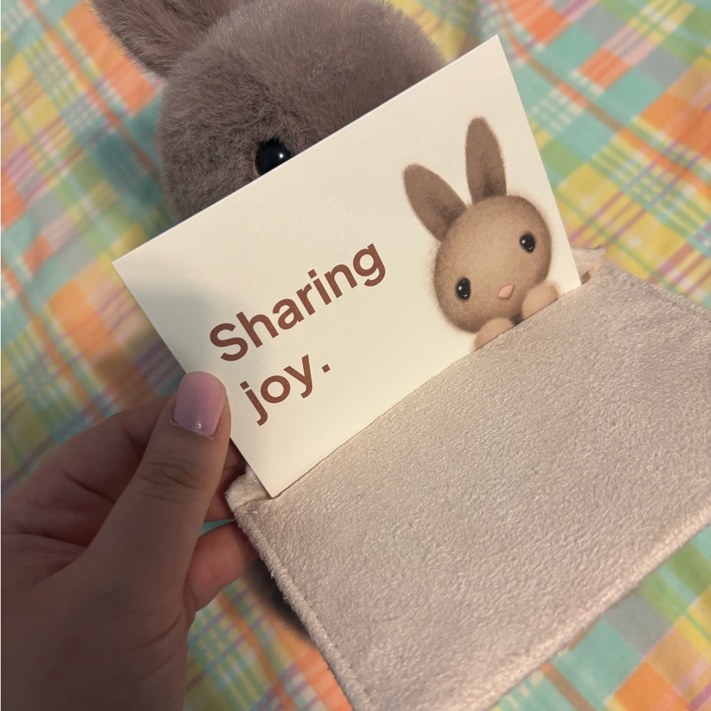 Jellycat Messenger Grey Plush Bunny in Cream Envelope Pouch - Picture 3 of 5